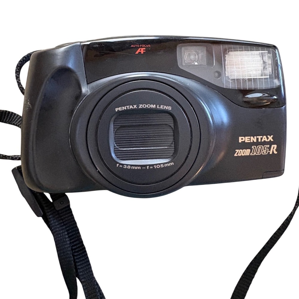 Pentax Zoom 105-R 35mm Film Camera AF 38-105mm Lens Blck Vintage Point and Shoot